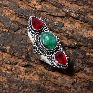 Emerald and garnet Victorian style ring